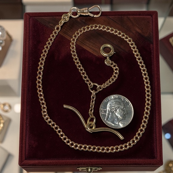 Vintage 14k Rose Gold 15.5” Watch Chain Dog Clip Moustache 3.5mm Curb Necklace! - Picture 6 of 16